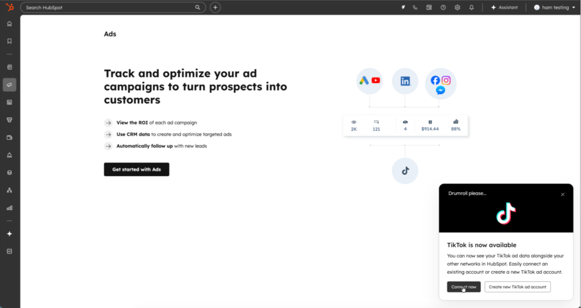 TikTok joins Google, LinkedIn, and Facebook as a natively integrated ad network in HubSpot