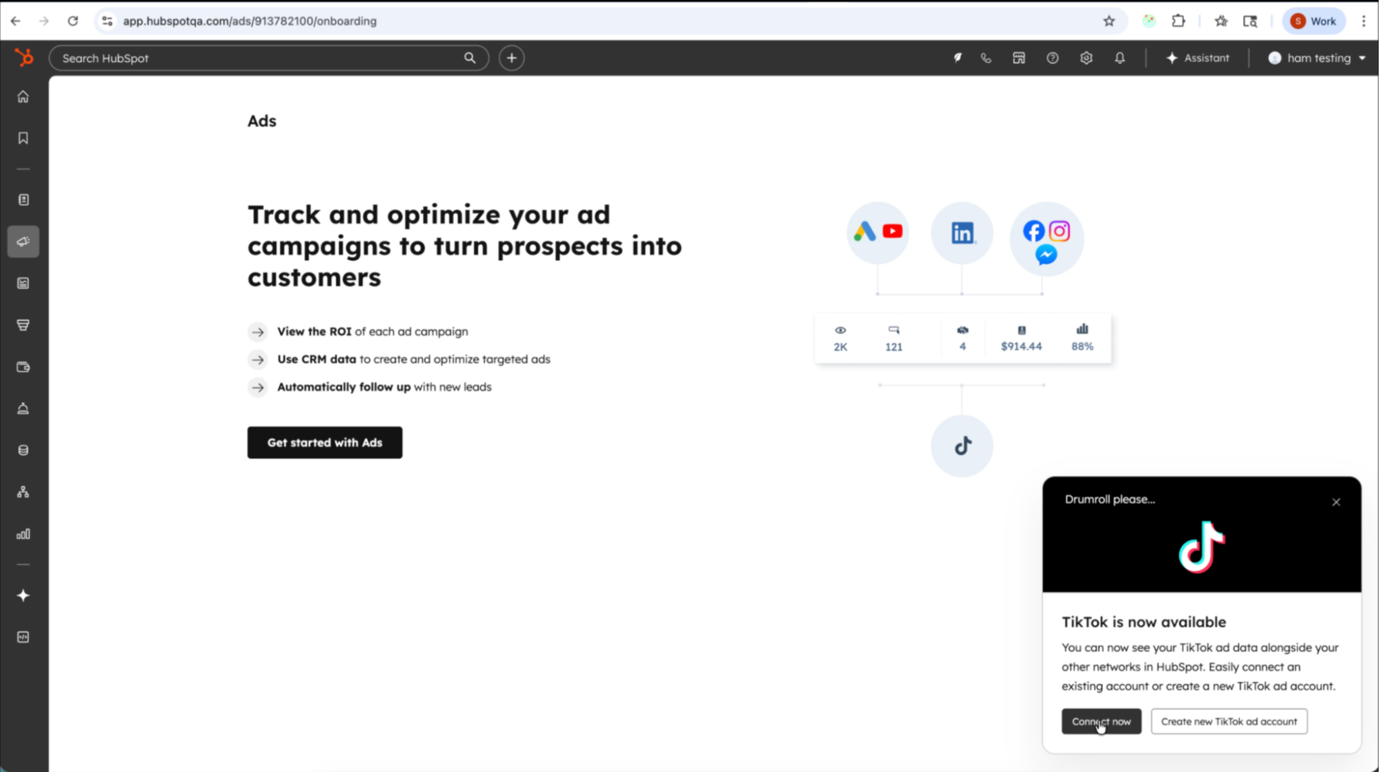 TikTok joins Google, LinkedIn, and Facebook as a natively integrated ad network in HubSpot